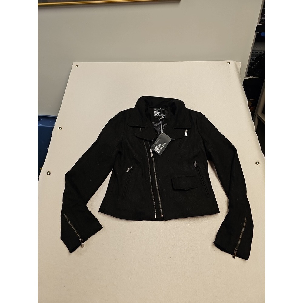 urban behavior  womens size M black wool blend cropped full zip‎ coat New